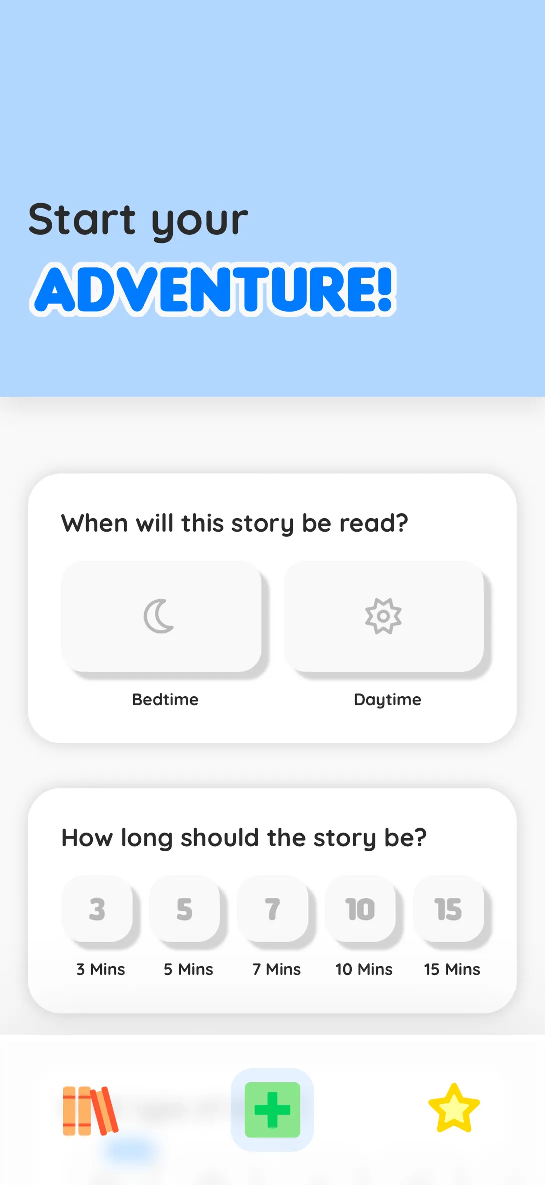 Creating a personalised children's story with age, genre, and location options